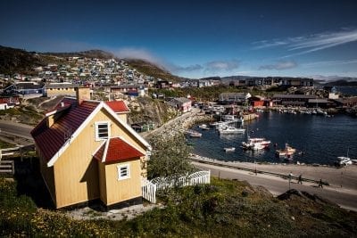 A view of Qaqortoq, the largest town in South Greenland