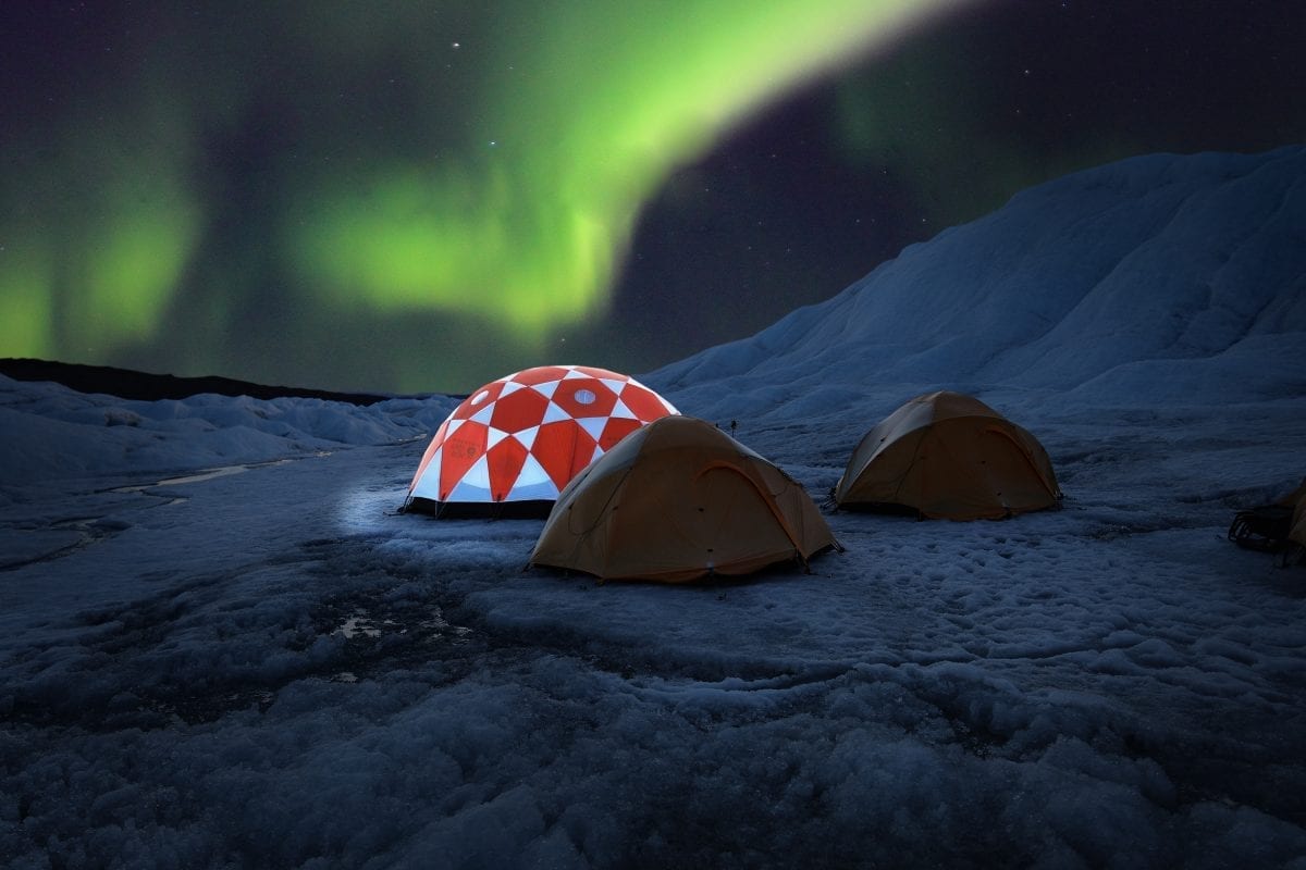 Camp Ice Cap near Kangerlussuaq under the Northern Lights